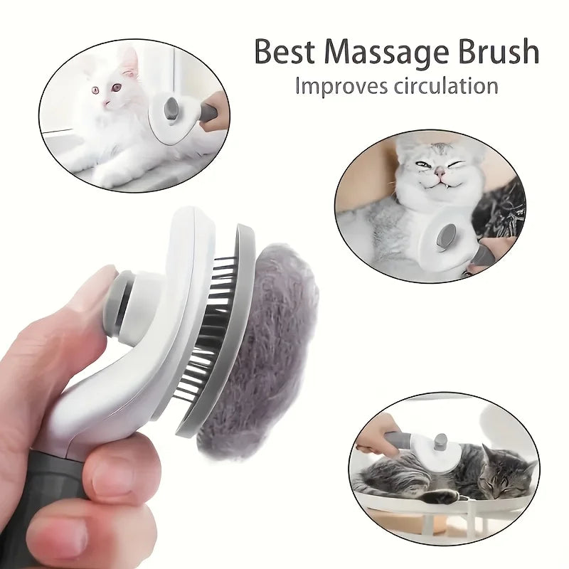 Easy-to-Clean Pet Grooming Brush for Cats and Dogs - One-Click Hair Removal, Detangling, Shedding Reduction