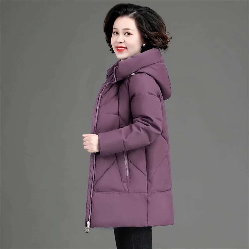 New Loose Women Snow Jacket 3XL 4XL 2026 Winter Women Jacket Warm Parkas Female Thicken Coat Cotton Padded Long Hooded Outwear