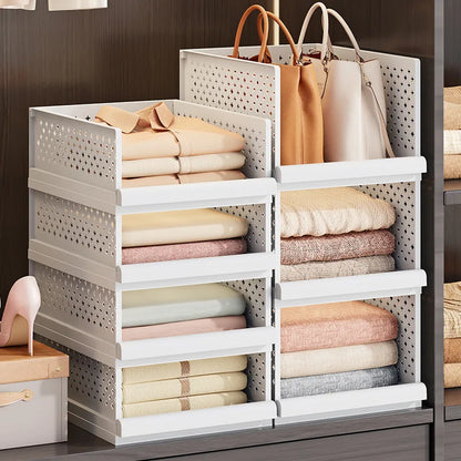 Stackable Closet Drawer Organizers Multifunction Home Foldable Wardrobe Storage Shelves for Clothes