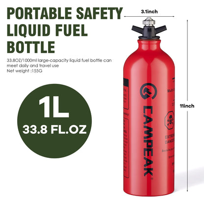 CAMPEAK Liquid Fuel Bottle Can 1L Red Water Bucket for Outdoor Camping with Safety Valve