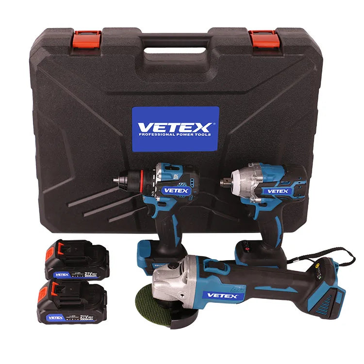 Top 3 Power Tools Combo: 21V Brushless Drill, Impact Wrench, Angle Grinder With Fast Charging Durable 2000mAh Battery Tool Kit