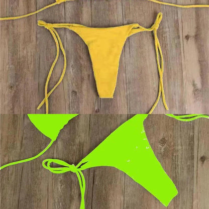 Sexy Women Thong Solid Color Bikini Set Side Halter Tie Swimsuit Ladies Split Strap Adjustable Brazilian Swimwear Soft Beachwear