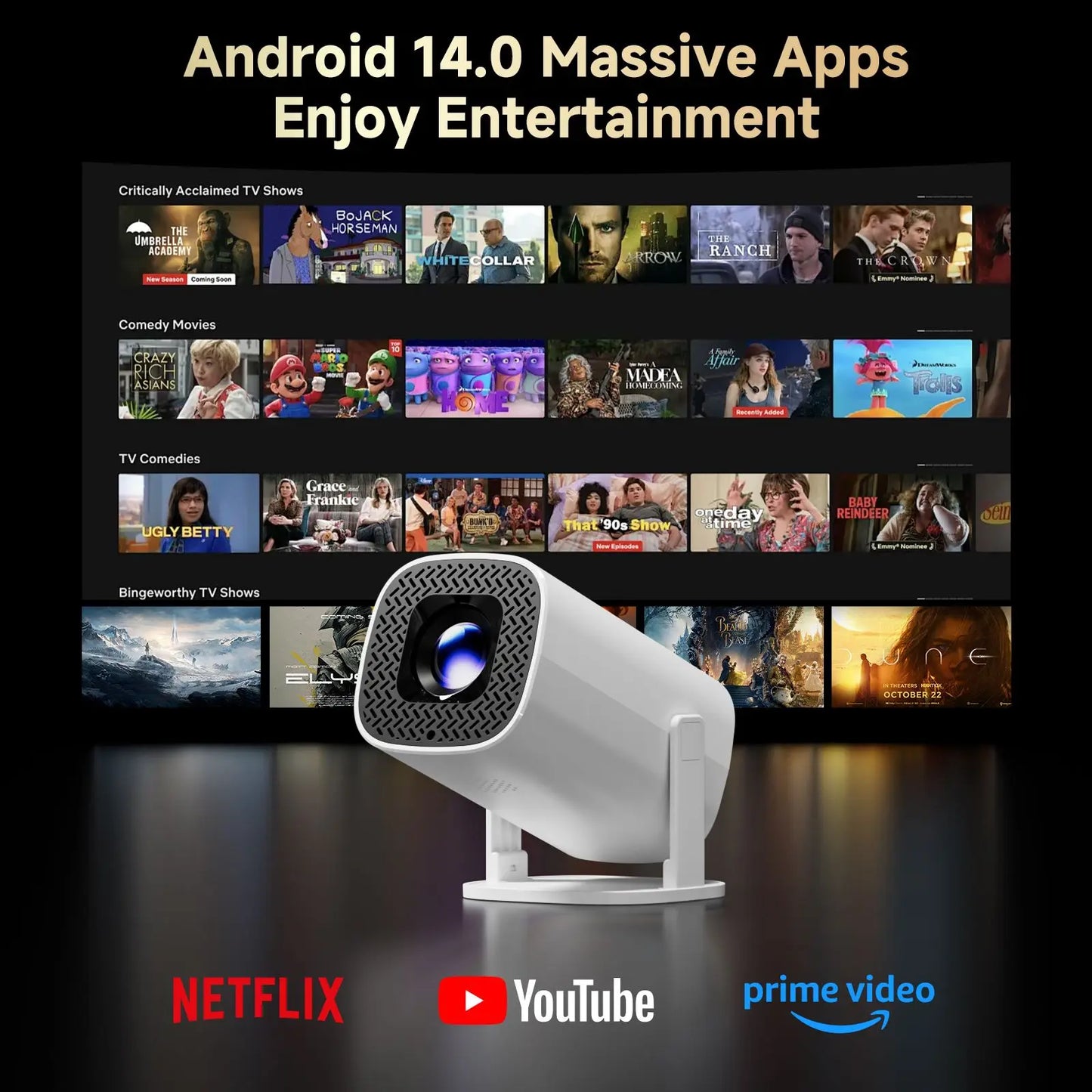P30PRO Android 14 Smart Mini Projector Supports 4K HD Video WiFi 6 BT5.0 Native 720p Home Theater Outdoor Portable Projector