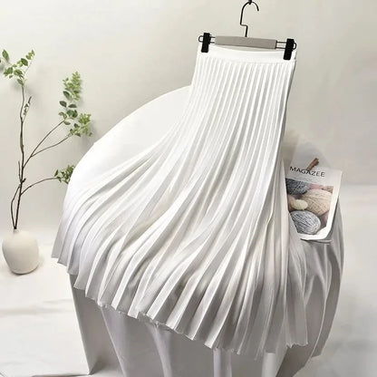 Summer Long Pleated Skirts Womens 2024 Korean Fashion Clothes Elegant High Waist Faldas Chiffon Casual A Line Black Pink Skirt