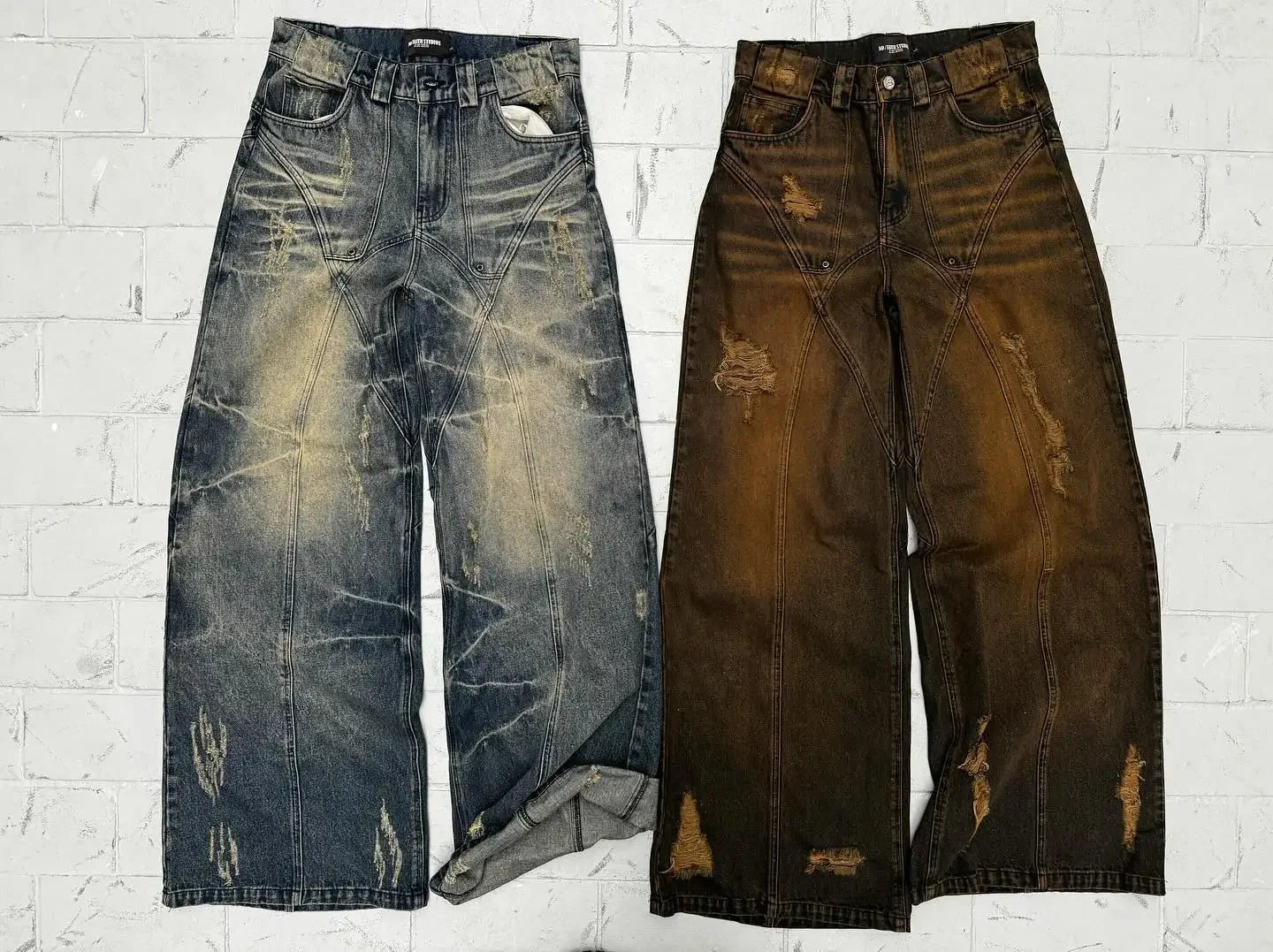 Oversized Stripes Retro Distressed Baggy Jeans Women High Waist Straight New Y2k Jeans Casual Gothic Men Denim Pants Streetwear