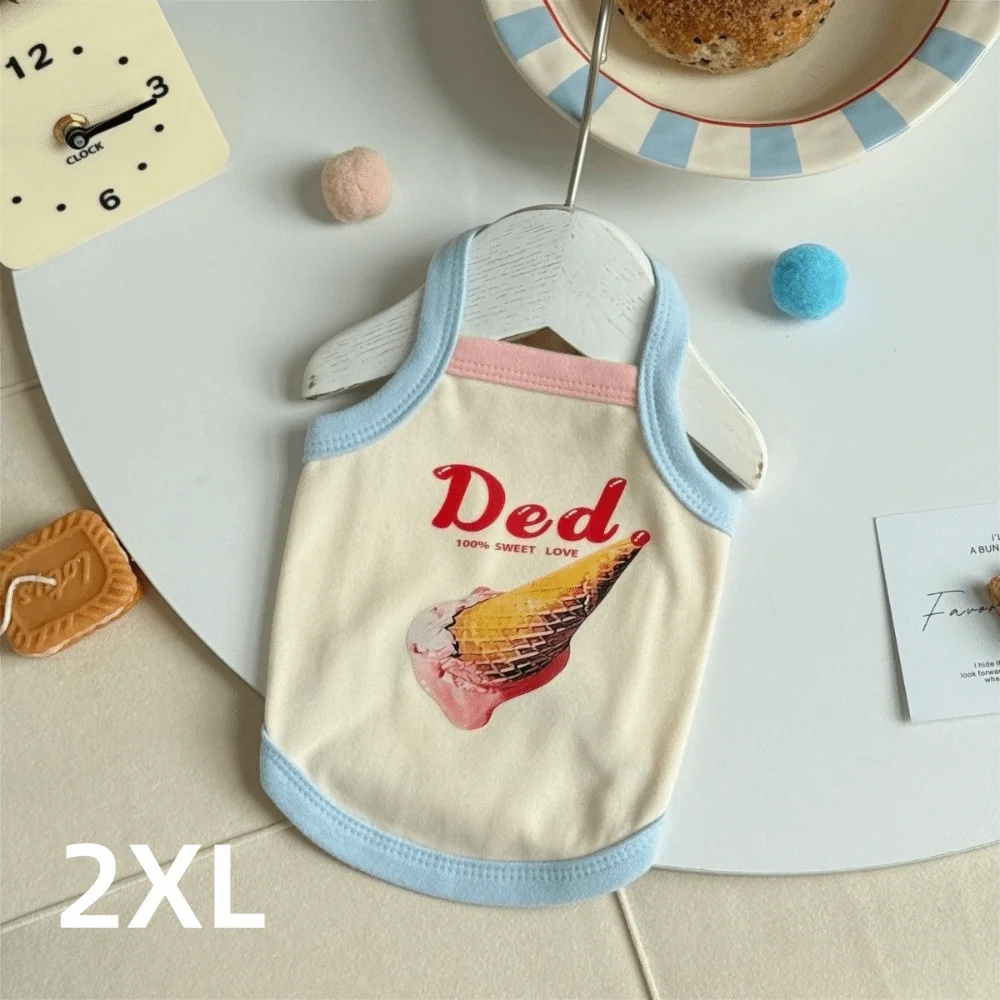 Cartoon Print Pet Ice Cream Camisole Vest Thin Breathable Comfortable Clothing Small Dog Dress Pet Tank Top Puppy Teddy