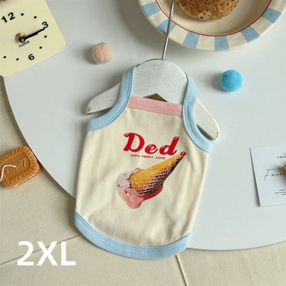Cartoon Print Pet Ice Cream Camisole Vest Thin Breathable Comfortable Clothing Small Dog Dress Pet Tank Top Puppy Teddy