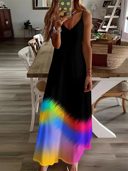 Colorful Fun Graffiti Dress 2024 New Summer Ladies Fashion Sexy Slip Dress Summer Comfort Extra Long Sleeveless Slip Vest