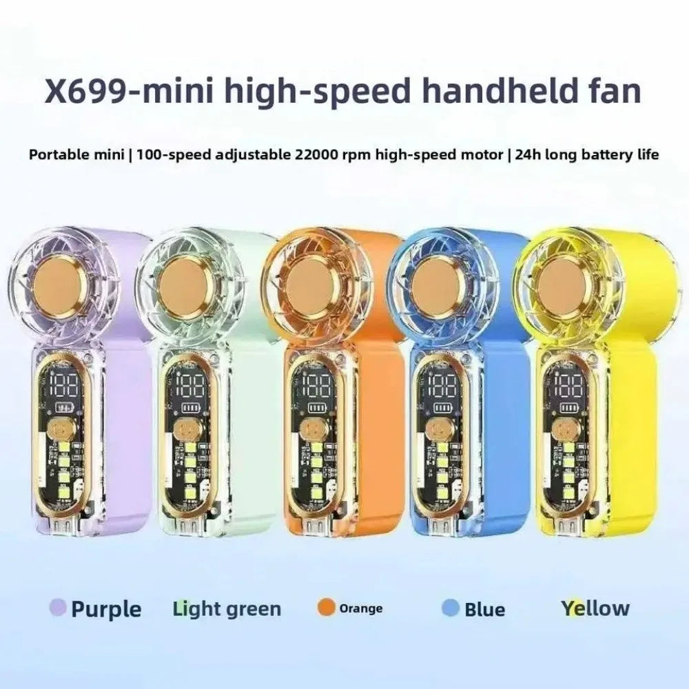 Portable 100 Gear Adjuatable Handheld Fan USB Rechargeable High Speed Pocket Fan with Led Light Mini Electric Fan Summer Use