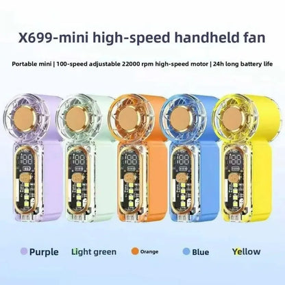 Portable 100 Gear Adjuatable Handheld Fan USB Rechargeable High Speed Pocket Fan with Led Light Mini Electric Fan Summer Use