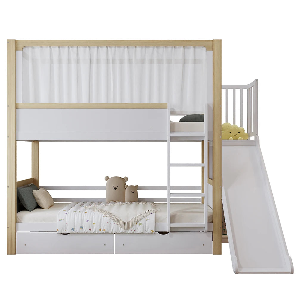 KOMHTOM Children's bunk bed with 2 drawers (with wheels), children's slide, 90x200cm