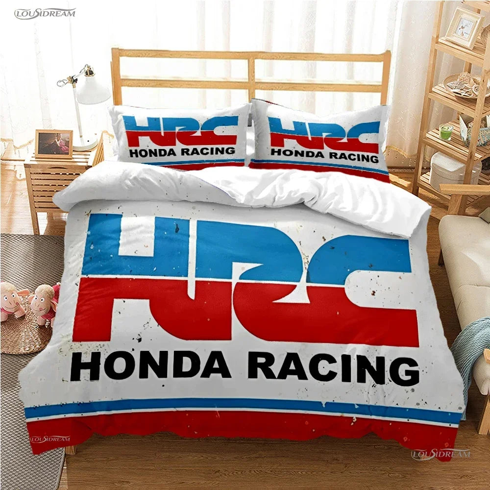 HRC-HONDA Motorcycle logo Duvet Cover Comforter Bedding sets Soft Quilt Cover and Pillowcases for Teens Single/Double/Queen/King