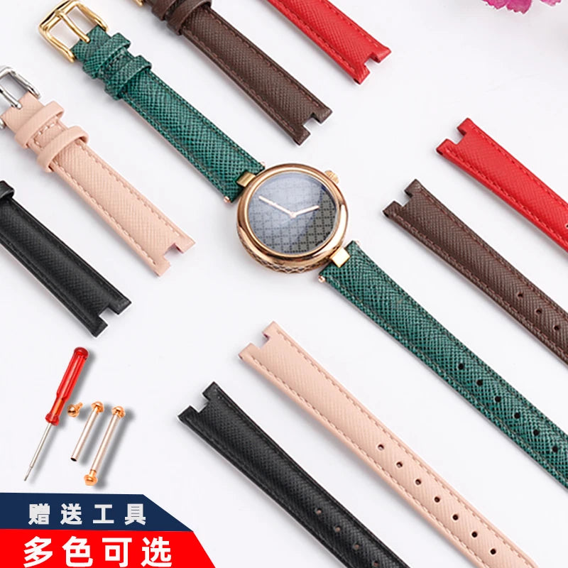 High Quality Notched Watch Strap for Gucci YA141401 YA141505  YA1414 YA1415 GC Women's Watch Leather Watchband 12x5mm 14x5mm