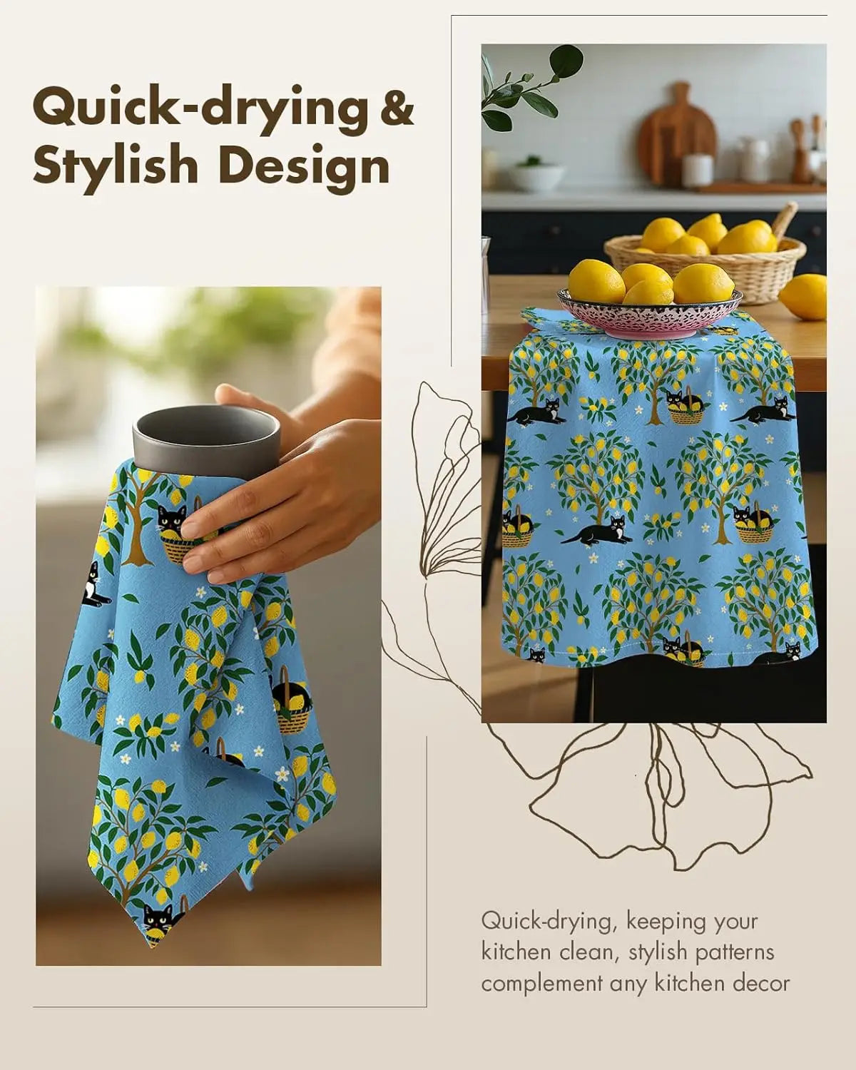 Flour Sack Kitchen Towels - Set of 2 Cotton Dish Towels with Hanging Loop Decorative 40*60cm Absorbent Cute Design for Housew