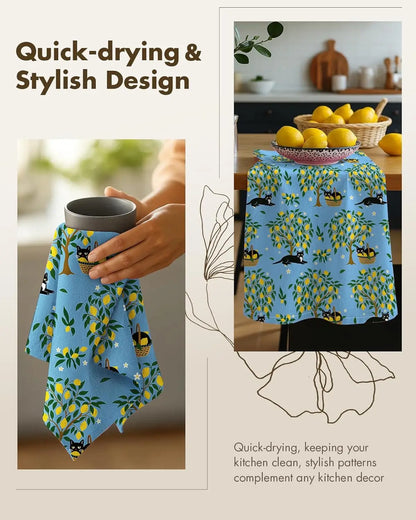 Flour Sack Kitchen Towels - Set of 2 Cotton Dish Towels with Hanging Loop Decorative 40*60cm Absorbent Cute Design for Housew