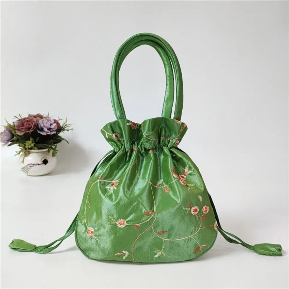 Elegant Ethnic Style Cosmetic Handbag Women Flower Handbags Embroidered Flower Small Bucket Bag National Style Purse Jewelry Bag