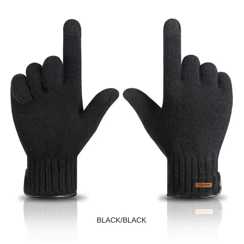 New Winter Imitation Camel Fleece Warm Gloves for Men's Outdoor Touch Screen High Elastic British Business Knitted Woolen Gloves