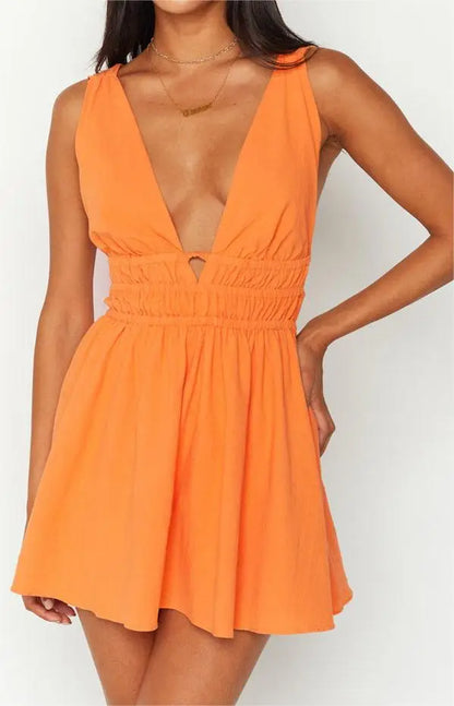 New Backless Sexy Women Mini Dress Sleeveless V Neck Backless Flower Print Summer Club Party Dress Sundress Streetwear S M L