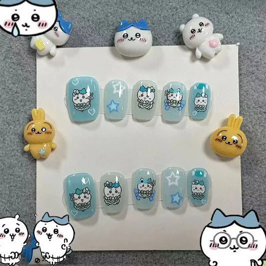 Nail Art Chiikawa ハチワレ Hachiware うさぎ USAGI ちい./かわ Kawaii Wearing Nails Cartoon Nails DIY Short Cute Finished Patches Girls Gifts