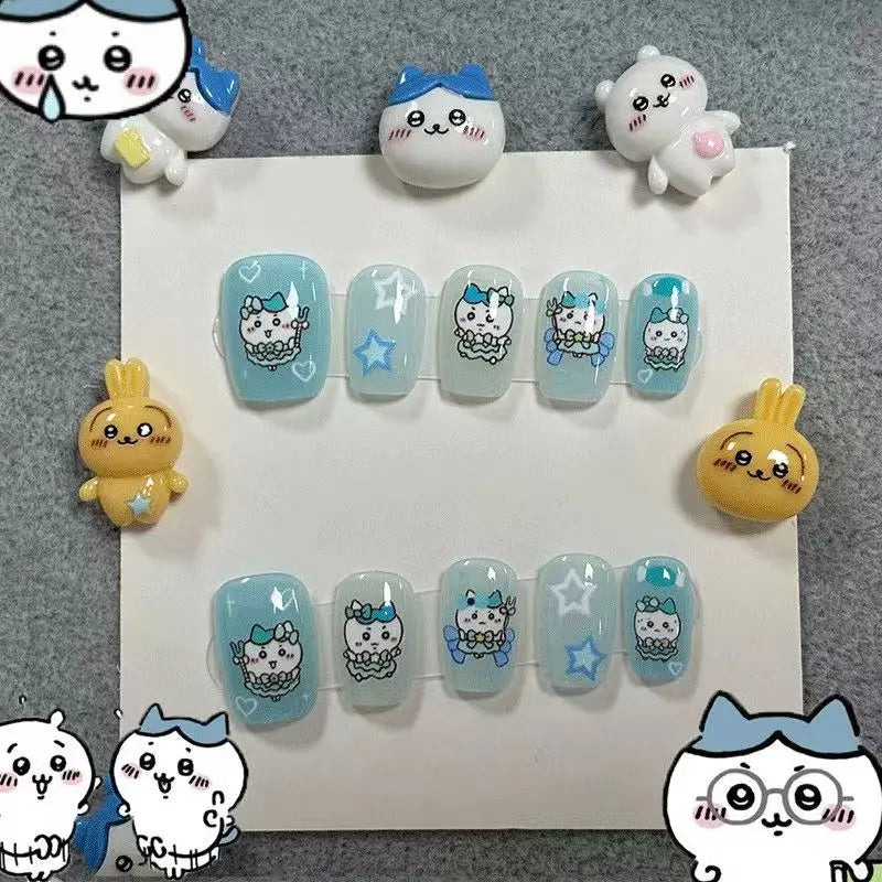 Nail Art Chiikawa ハチワレ Hachiware うさぎ USAGI ちい./かわ Kawaii Wearing Nails Cartoon Nails DIY Short Cute Finished Patches Girls Gifts