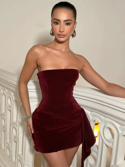 Mozision Off-shoulder Strapless Sexy Mini Dress Women Gown Elegant Sleeveless Backless Draped Ruched Skinny Club Party Dresses