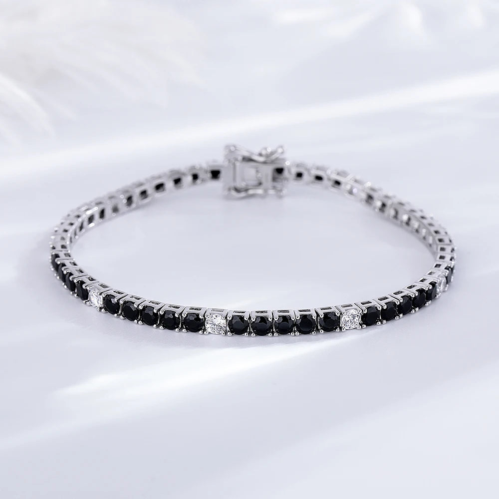 Real Fine Jewelry 3MM of 5 pcs Black Mix 1 pc White Cubic Zircon 16/17/18 CM Chain Tennis Bracelet Silver 925