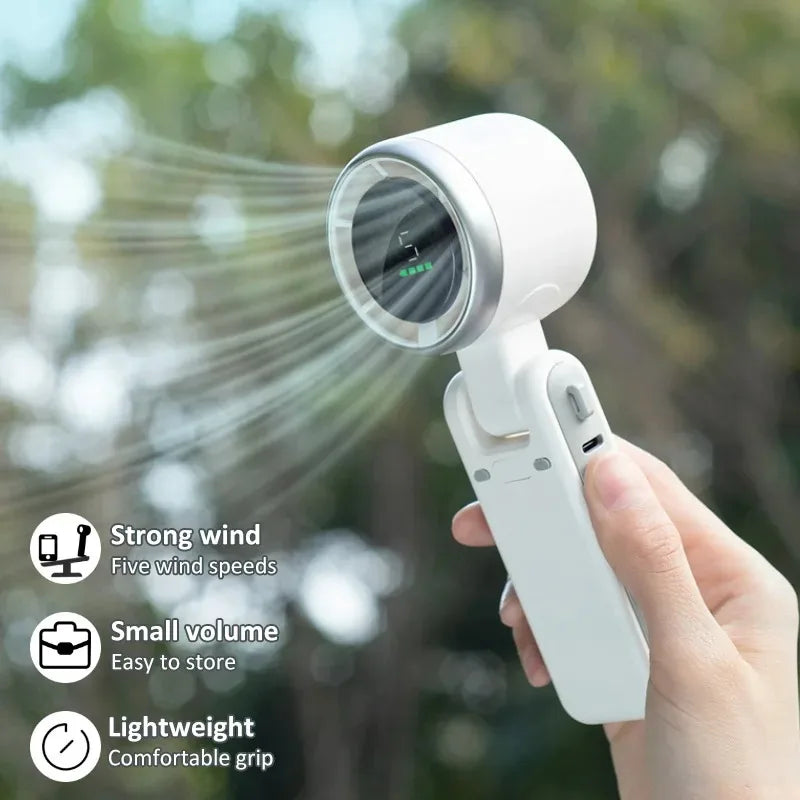 Portable Mini Handheld Fan Multi-functional Foldable Fan USB Rechargeable Turbine Fan Digital Display Mini Table Fan Outdoor