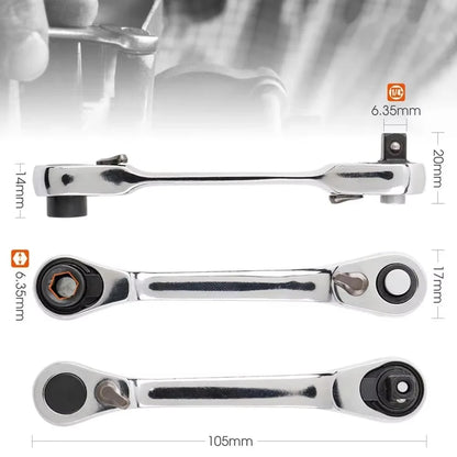 Rafford Mini Treble 1/4 Ratchet Wrench Double Ended Quick Socket Ratchet Wrench Screwdriver Hex Torque Wrenches Set 2in1 Spanner