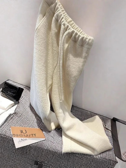 Women's Wide Leg Towel Pants Home Wear Spwear Outerwear Comfortable Lazy Autumn Winter White Casual Walking Trousers