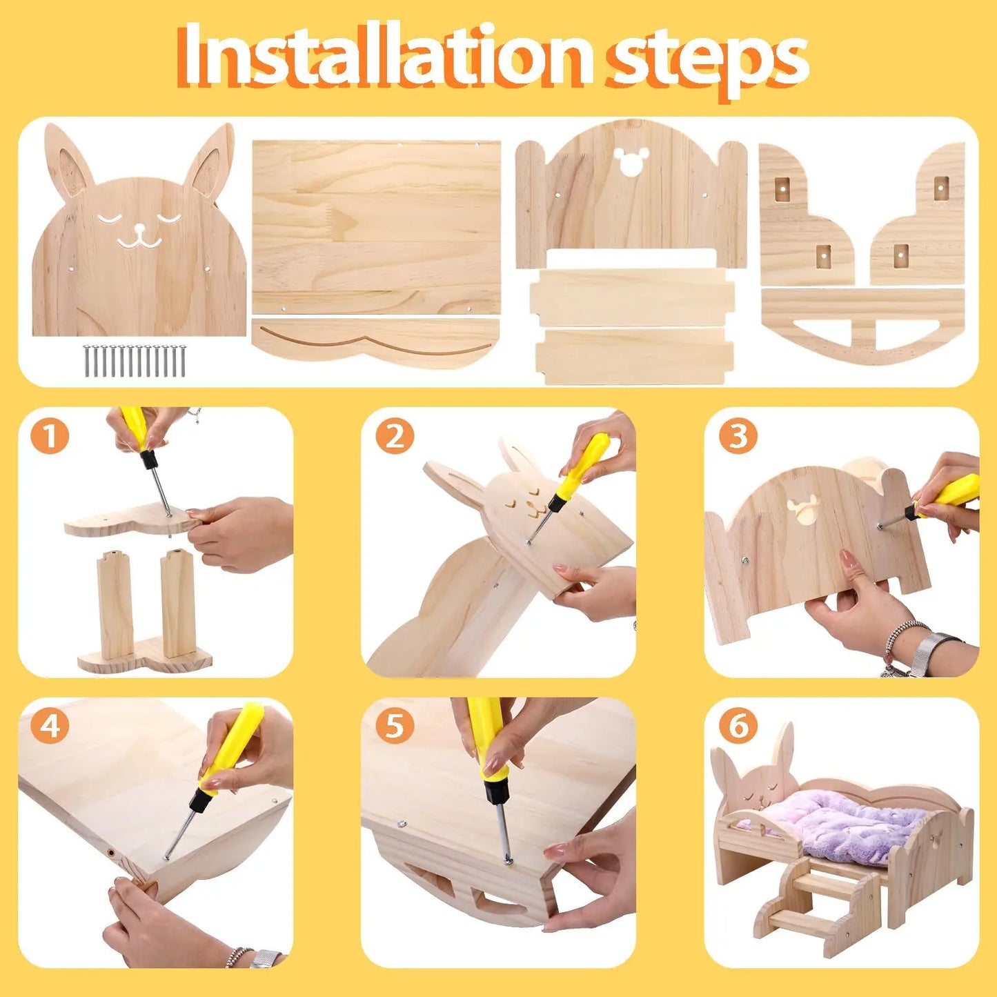 Hamster Wooden Bed Rabbit Wooden Bed Quilt Pets playing at home