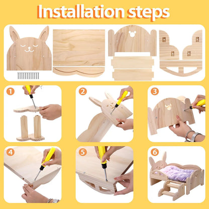 Hamster Wooden Bed Rabbit Wooden Bed Quilt Pets playing at home