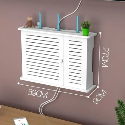 Large Wireless Wifi Router Shelf Storage Boxes Cable Power Plus Wire Bracket Wood-Plastic Wall Hanging Plug Board DIY Home Decor