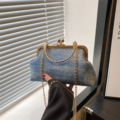 Fashion Polyester Fiber Evening Bags Elegant Chain Shoulder Bag Clutch Handbag Women