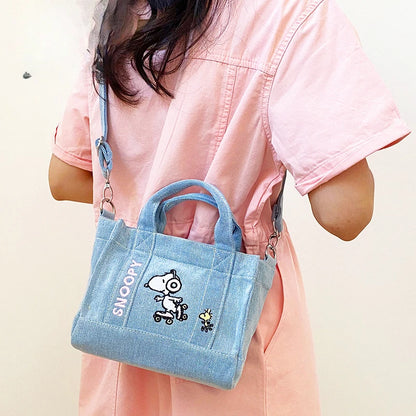 Kawaii Snoopy Denim Tote Bag Cartoon Animation Student Cute Tote Bag Embroidery Lunch Crossbody Bag