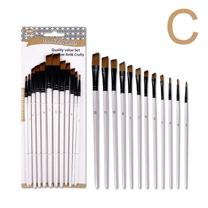 12pcs Nylon Hair Wooden Handle Watercolor Paint Brush Pen Set for Learning Diy Oil Acrylic Painting Art Paint Brushes Supplies
