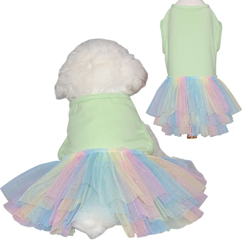 Dog Dress for Small Dogs Cute Rainbow Tulle Skirt Clothes Sweet Princess Pet Dress Breathable Doggy Apparel Summer Dog Clothing