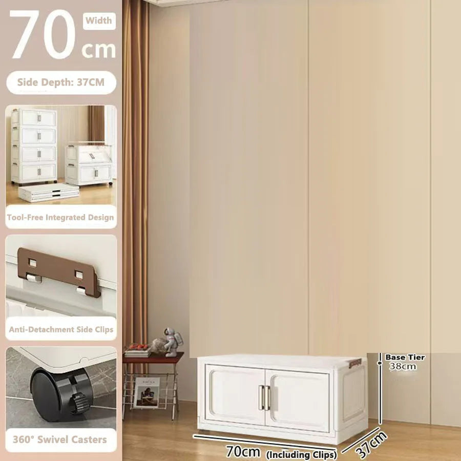 Folding Storage Cabinet with Drawers Home Organization Kitchen Bathroom Bedroom Multi-Functional Compact Closet Space Saver