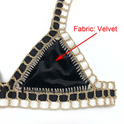 Women Green Velvet Bikini Set Sexy Handmade Crochet Black Swimwear Girls Pink Swiming Beachwear Triangle Bathing Suit Swimsuit