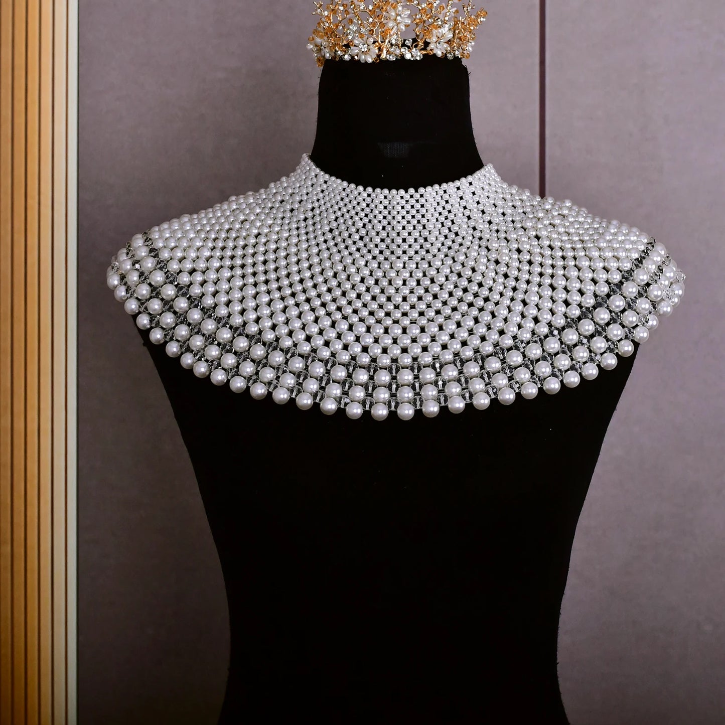 VG68 Pearls Necklace Beaded Neck Chain Bridal Covered Body Chain Women Accessories Off Shoulder Bolero Neck Chain Decoration