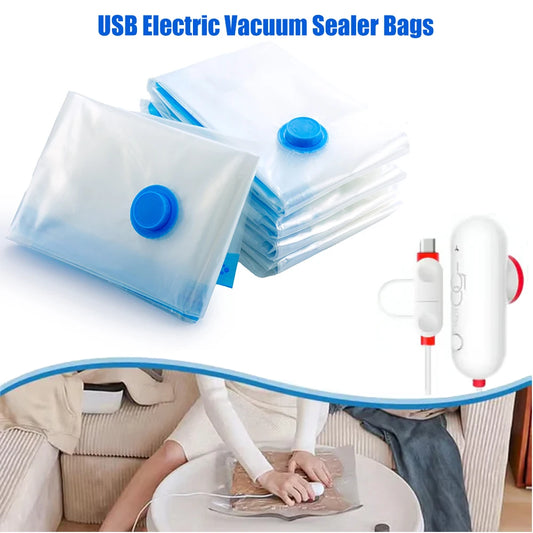 Vacuum Storage Bags 6-12Pc Space Saver Bag Travel Rechargable Air Pump Various Seal Bag Pump for Compress Clothe Blanket Luggage