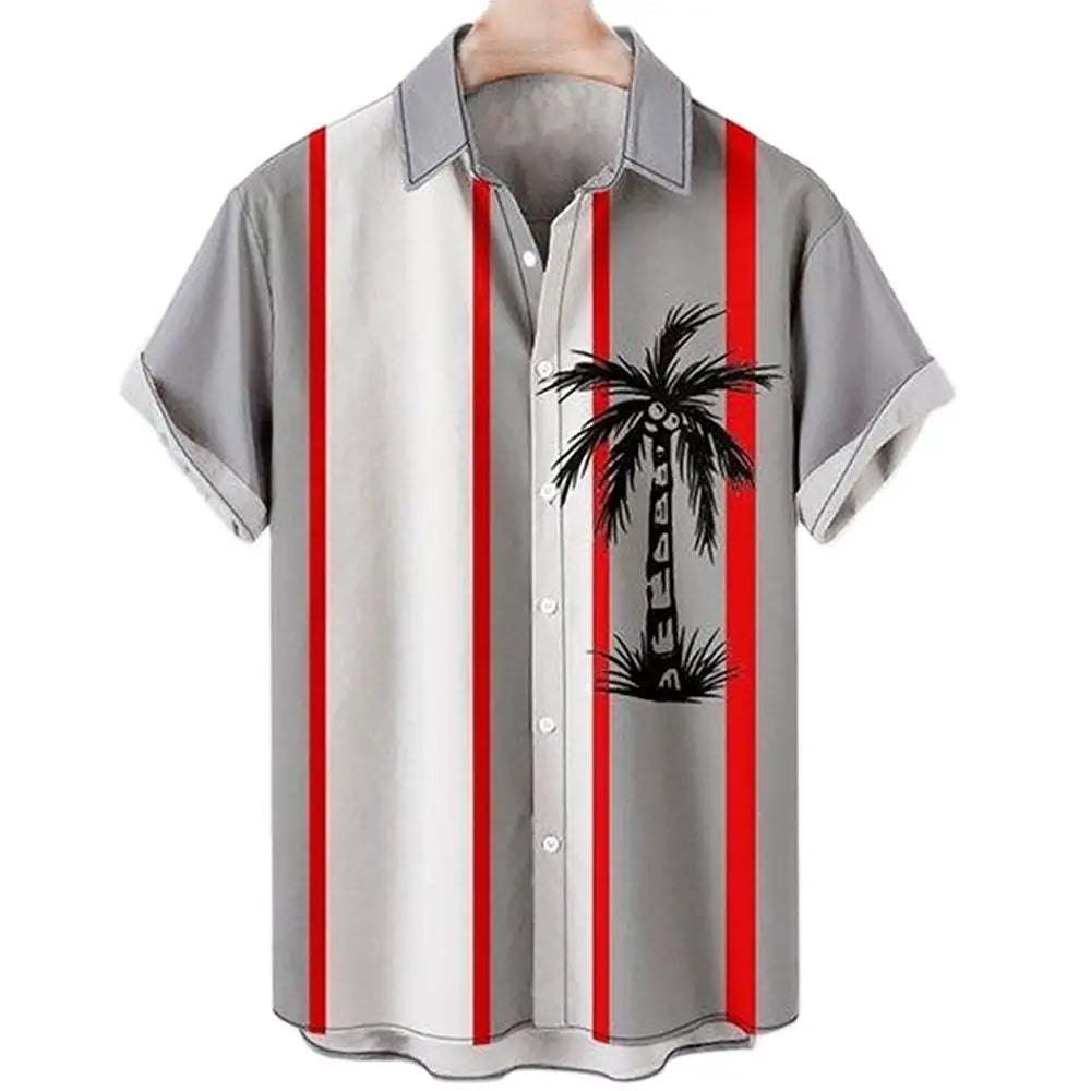 Hawaiian Shirt Men Summer 3d Coconut Tree Printed Holiday Short Sleeve Tops Tee Oversized Blouse Casual Dress