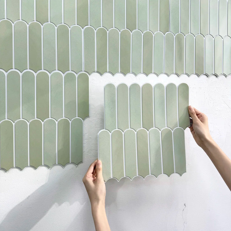 1/10pcs 3D Fish Scale Tile Sticker, Self-adhesive 3D Green Tile Backsplash for Kitchen Bathroom, Water Mold Resistant, 30x30cm
