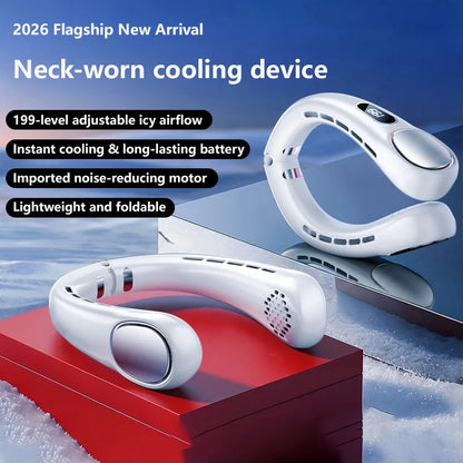 Lenovo Portable Neck Fan Rechargeable Ultra Long Battery Life Quiet Foldable Wearable Personal Cooler 199-Gear Ice Cooling
