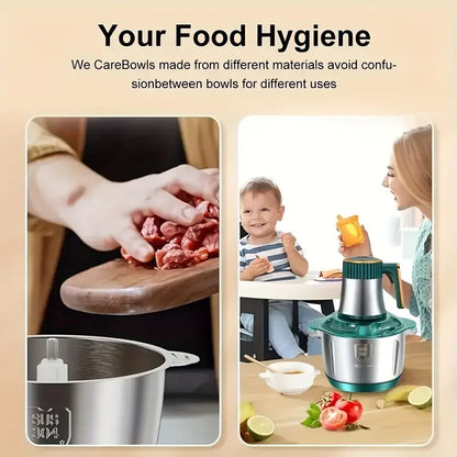 5L Stainless Steel Food Processor with 6-Blade System - Fast Meat Mincer & Vegetable Chopper, 5 Speeds（European Plug）