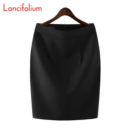 Knee Length Work Office High Waist Skirt Women Summer Vintage Formal OL Skirt Pocket Female Black Grey Bodycon Business Skirt