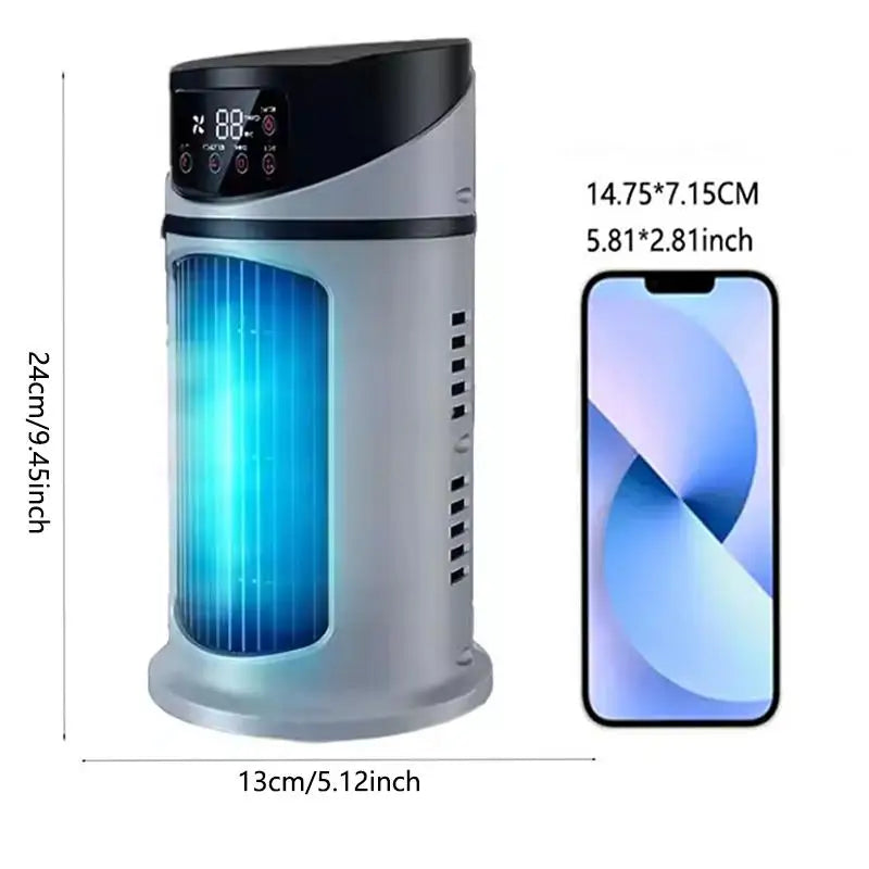 Portable 6-speed electric fan, equipped with air purifier, plastic evaporator humidifier and cooling and heating functions
