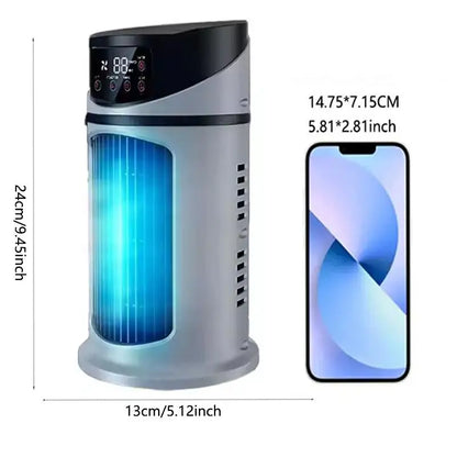 Portable 6-speed electric fan, equipped with air purifier, plastic evaporator humidifier and cooling and heating functions