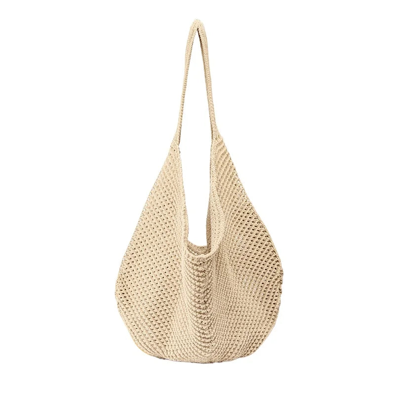 Fashion Women's Hollow Woven Shoulder Bags Large Capacity Knitting Underarm Bag Solid Crochet Tote Handbag Summer Mesh Beach Bag