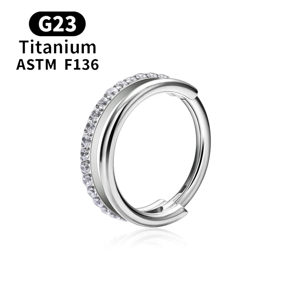 ASTM F136 Titanium 16G Hinged Nose Ring CZ Septum Clicker Cartilage Hoop Earrings Tragus Rook Daith Conch Helix Piercing Jewelry