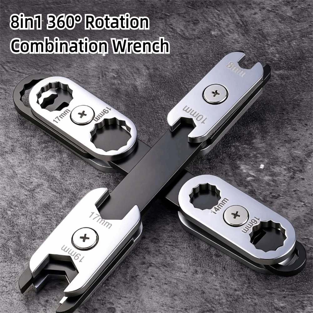 ‌360° Rotatable 8-in-1 Adjustable Wrench with Dual Hex/Open Ends – Ergonomic Grip for Professional Automotive & Industrial Use‌